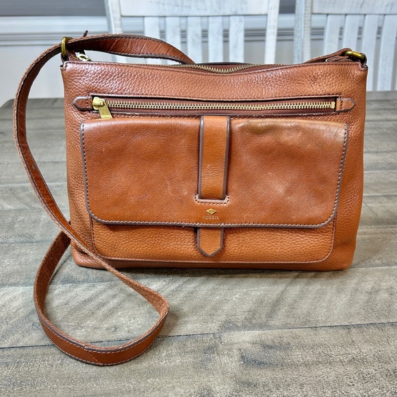 Fossil Brown Leather Crossbody Bag Front Flap Purse Handbag - Picture 1 of 7